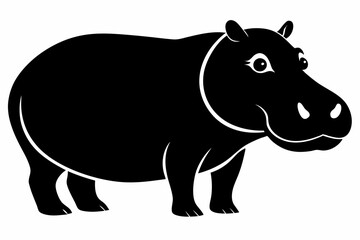 hippopotamus silhouette line art vector illustration with a white background