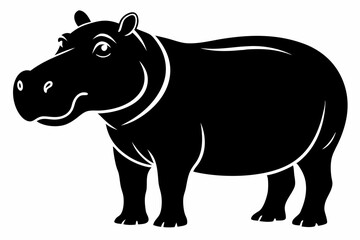hippopotamus silhouette line art vector illustration with a white background