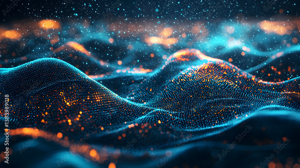 Poster dynamic abstract data flow and glowing digital particles in a futuristic environment