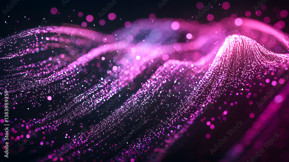 Poster dynamic abstract data flow of glowing digital particles in a virtual environment artistic visualizat