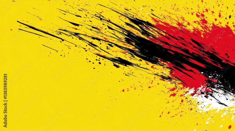 Wall mural bright abstract art with dynamic splashes of color on yellow background