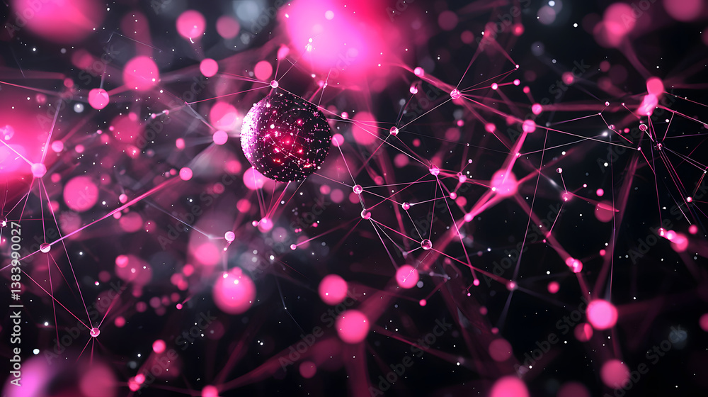 Poster digital particles and abstract data flow in a glowing network virtual space animation futuristic env