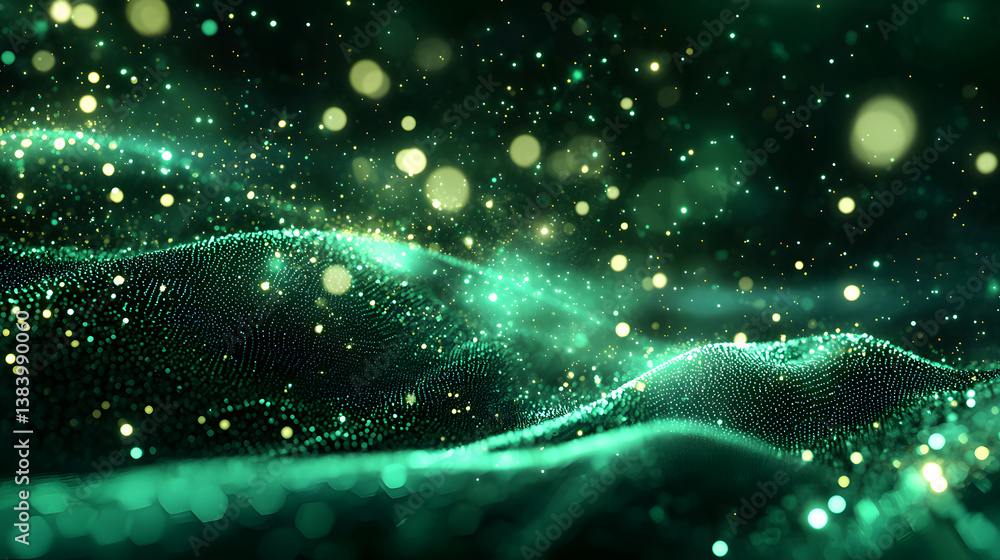 Aufkleber glowing digital particles flowing abstract data waves virtual space digital art creative environment