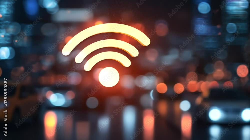 Poster wireless connectivity symbol for internet access in urban setting generative ai