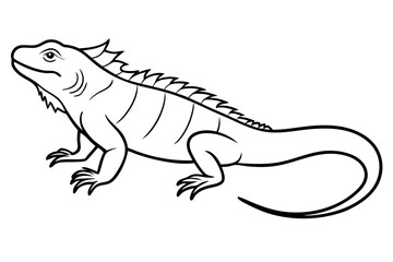 iguana silhouette line art vector illustration with a white background
