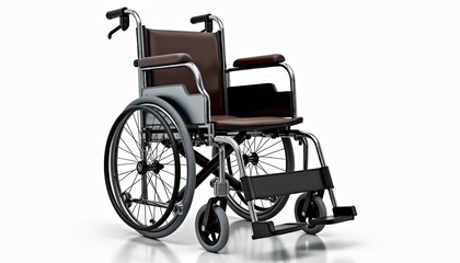 Fototapeta premium Manual wheelchair with armrests and footrests. Mobility aid for disabled people, elderly, or those with limited mobility. Transportation equipment for medical purposes indoors or outdoors.
