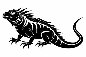 iguana silhouette line art vector illustration with a white background
