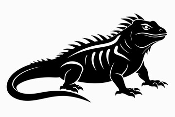 iguana silhouette line art vector illustration with a white background