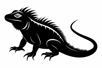 iguana silhouette line art vector illustration with a white background