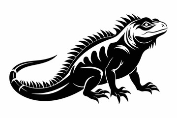 iguana silhouette line art vector illustration with a white background