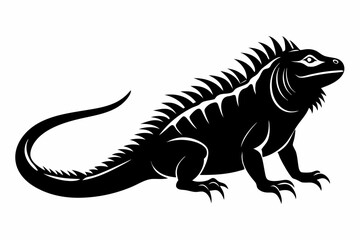 iguana silhouette line art vector illustration with a white background