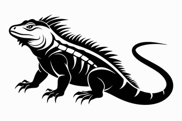 iguana silhouette line art vector illustration with a white background