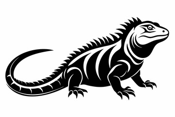 iguana silhouette line art vector illustration with a white background