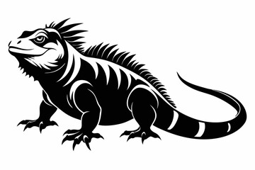 iguana silhouette line art vector illustration with a white background