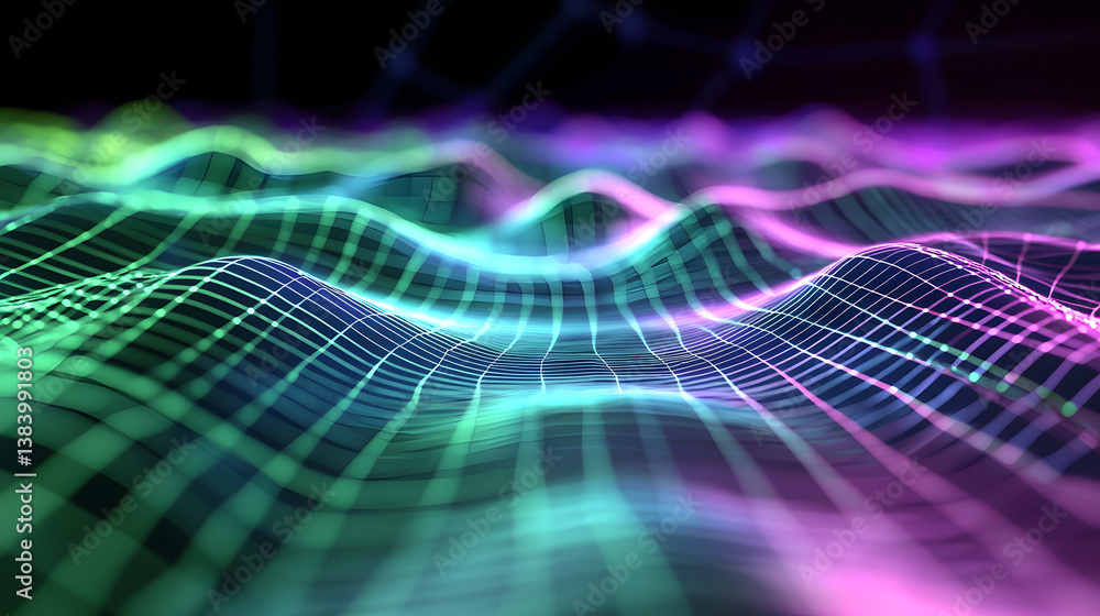 Poster augmented reality visualized without devices digital environment abstract waves futuristic concept v