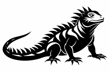 iguana silhouette line art vector illustration with a white background