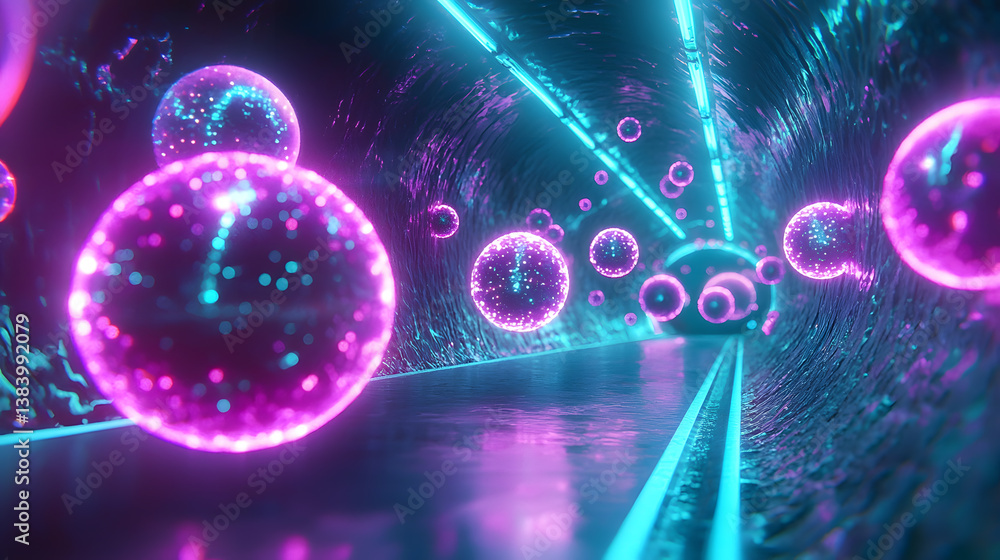 Aufkleber exploring augmented reality concepts in a neon tunnel digital art futuristic environment vibrant col