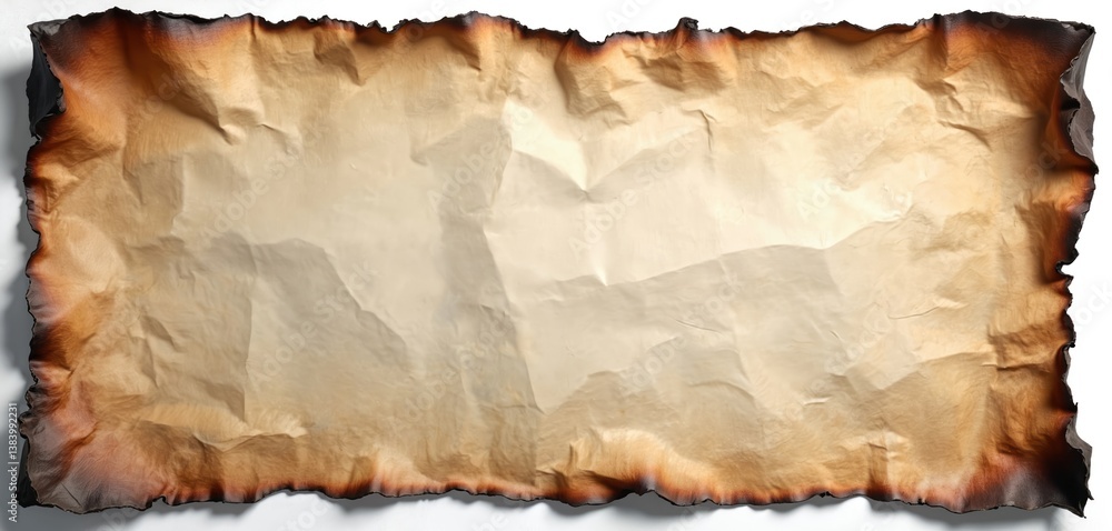 Poster burnt paper sheet isolated on white background. torn, rough edges frame abstract grunge texture. ant