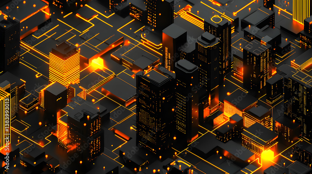 Poster blockchain cybersecurity visualized in urban environment digital encryption concept in futuristic ci