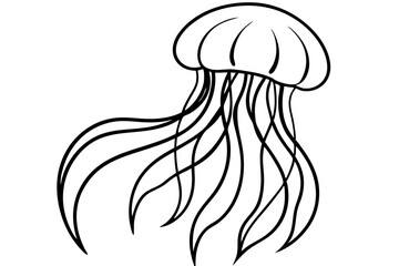 jellyfish silhouette line art vector illustration with a white background