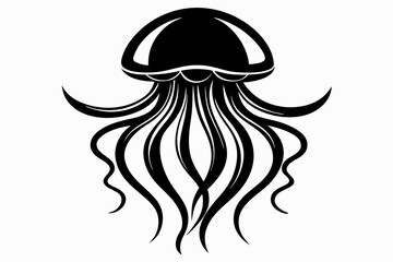 jellyfish silhouette line art vector illustration with a white background