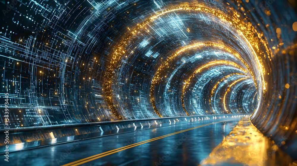 Poster dynamic blockchain visualization cybersecurity hub digital art futuristic environment immersive view