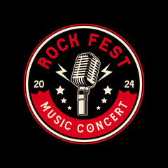 Rock music festival logo sign badge vector isolated. Vintage hard rock festival and rockers music club logo with retro style vector design. Design elements for rock and roll music festival