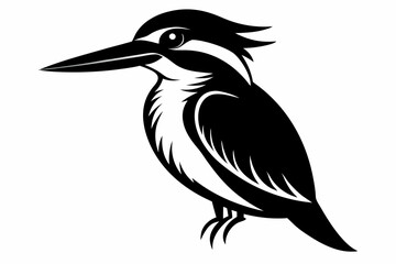 kingfisher silhouette line art vector illustration with a white background