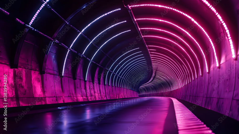 Poster visualizing blockchain cybersecurity in a neon tunnel urban environment digital art futuristic persp