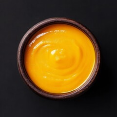 Healthy pumpkin soup. Space for text. Top view.
