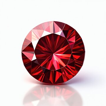 Isolated illustration of red ruby crystal gem. Round, brilliant cut gemstone with light reflections. Perfect for jewelry, luxury design concepts. AI generated, high quality, realistic illustration.
