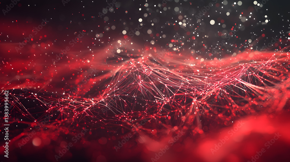 Poster visualizing cloud computing and decentralized systems abstract red network digital space technology 