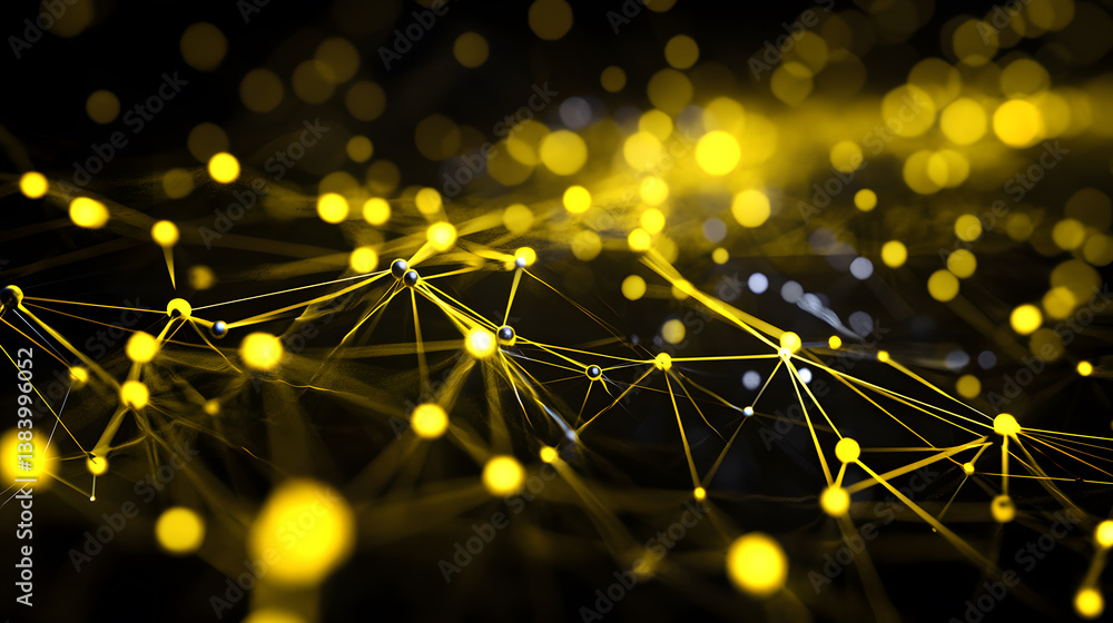 Poster visualizing cloud computing and decentralized systems through dynamic networks digital space abstrac