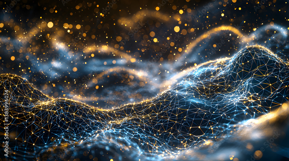Poster visualizing decentralized systems and cloud computing digital realm abstract art futuristic environm