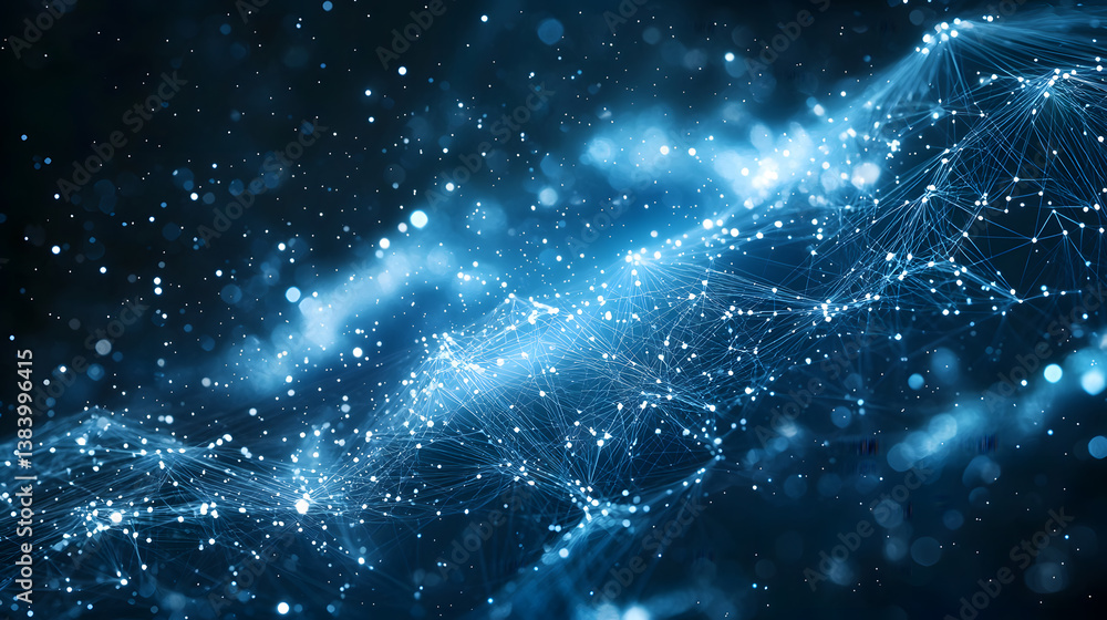 Poster visualizing action of cloud computing and decentralized systems in a digital environment