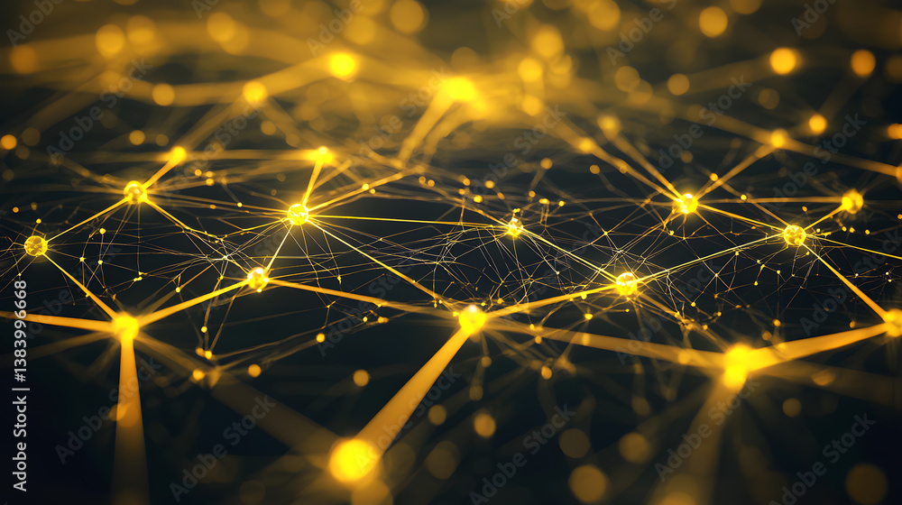 Poster visualizing cloud computing and decentralized systems through interconnected networks digital enviro