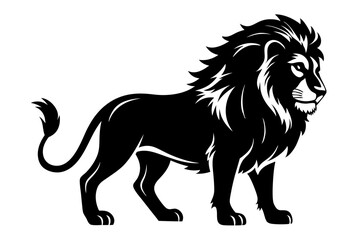 lion silhouette line art vector illustration with a white background