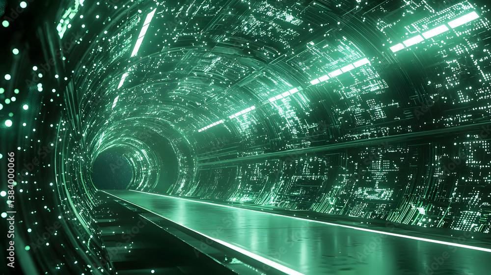 Poster dynamic space tunnel exploration futuristic environment science fiction scene digital world immersiv