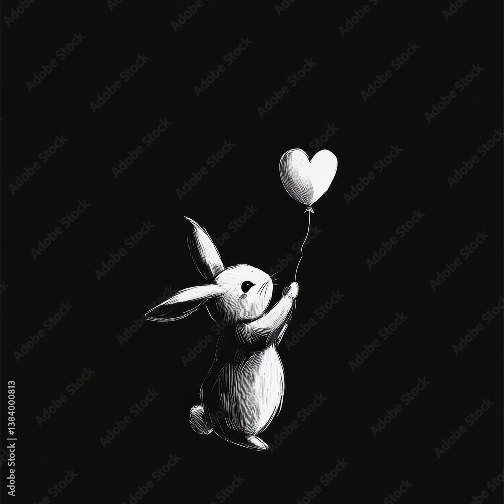 Poster charming rabbit character with a heart balloon for valentine's day delight generative ai