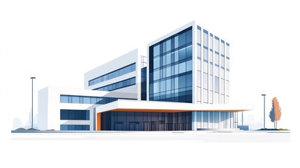 Modern office building, city, sunny day, business