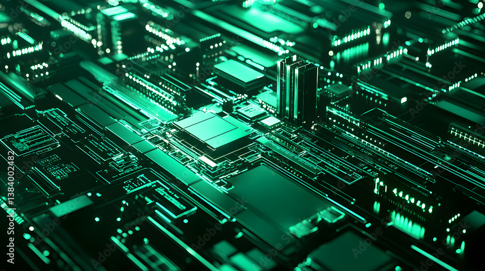 Poster innovative quantum computing concepts virtual environment data visualization digital landscape futur