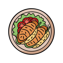 chicken shawarma plate vector art, chicken shawarma plate icon, food vector illustration