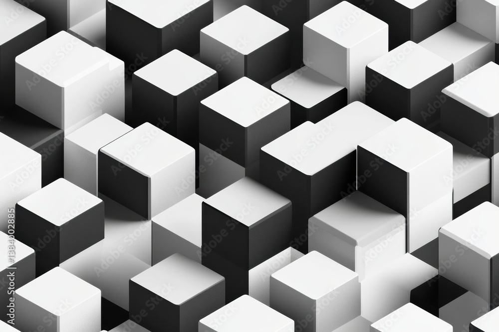 Poster Modern isometric cube pattern showcasing structured spacing and monochrome soft shadows with a minimalistic futuristic design