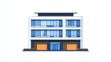 Modern office building, city street, daytime, architectural illustration, real estate