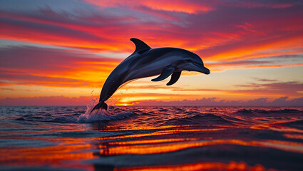dolphin jumping into the sunset © Dealovaliandra