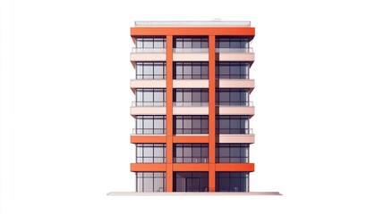 Orange apartment building exterior rendering, city background, architectural design