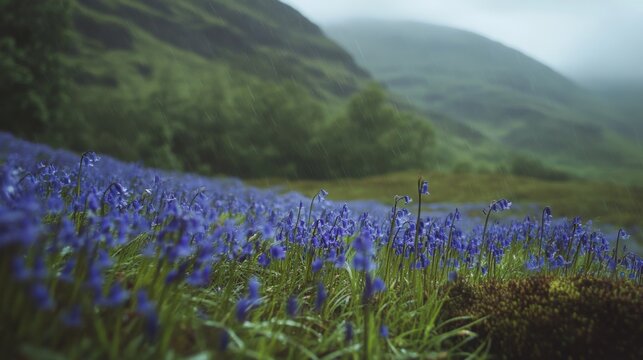 Highland harebell with raindrops.