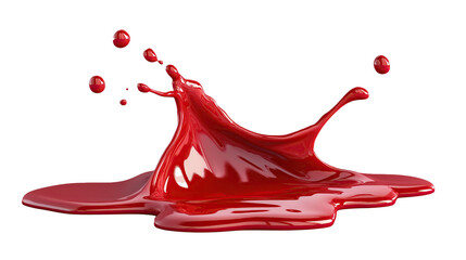 Glossy Red Liquid Stain - Spilled Paint or Syrup Texture. Isolated on Transparent Background 