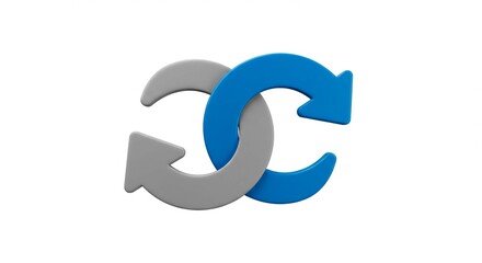 Fototapeta premium Intertwined grey and blue circular arrows, creating a loop of forward motion, symbolizing connection, process flow, and continuous movement.