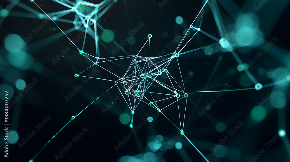Aufkleber abstract network design with teal lines and glowing dots